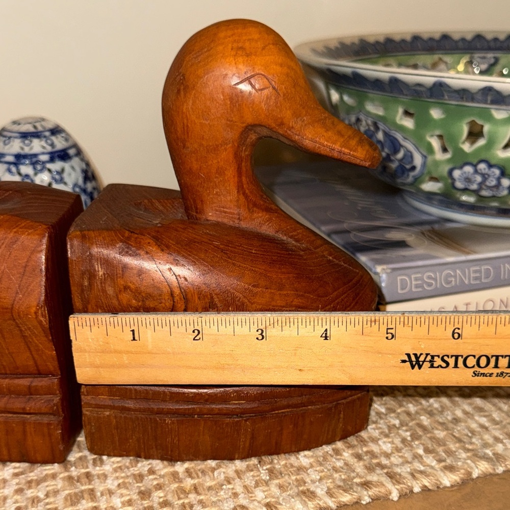 Hand Carved Wooden Duck Bookends - Picture 4 of 6